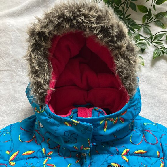 OshKosh B’gosh Toddler Snowsuit 18M Blue Floral Puffer Jacket & Black Snow Pants - Picture 2 of 16